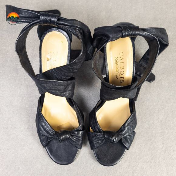 Talbots Strappy Sandal Black Leather Wrap Straps Block Heel Prep Women's Size 6B - Picture 7 of 12